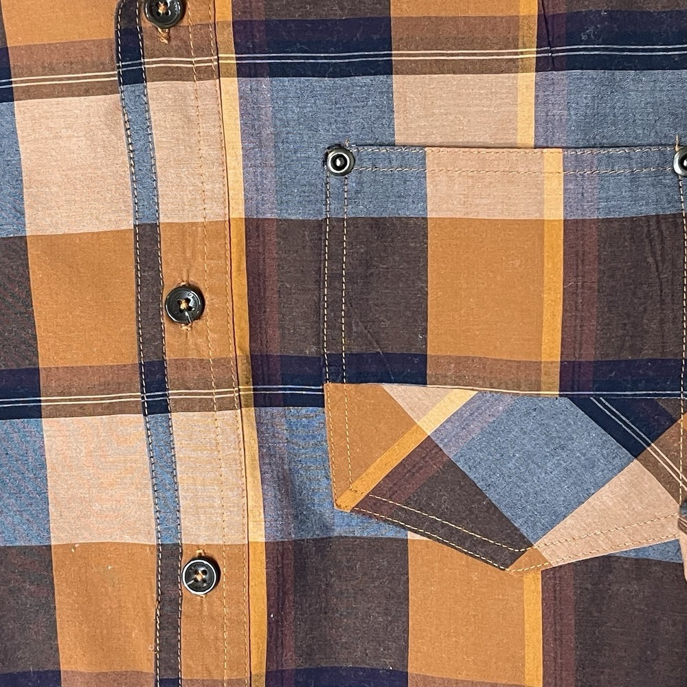 Sean John Men's XL Plaid Button Up Shirt Short Sleeve Orange Blue Cotton Blend - Picture 4 of 6